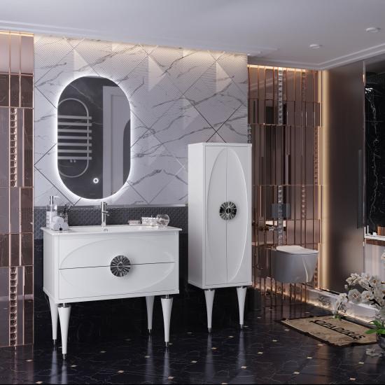 Комплект мебели для ванной Ибица 90 см на ножках (Белый/серебро) (артикул: 002881) - купить в Москве, цена, фото